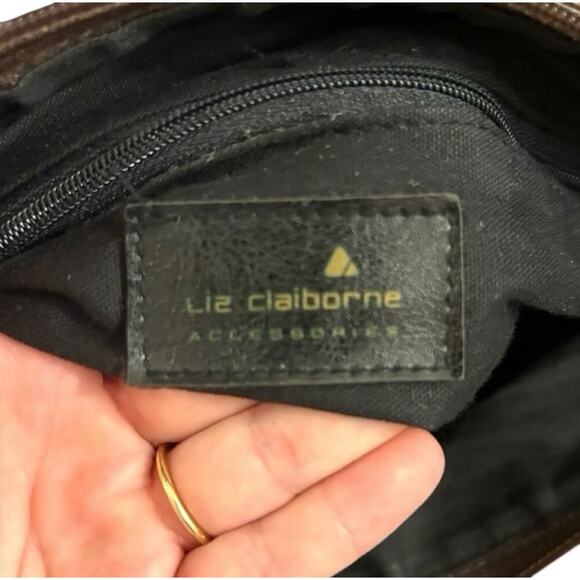 Vintage Liz Claiborne Brown Paisley Tapestry Satchel Tote Bag Purse Leather Trim - Picture 11 of 12